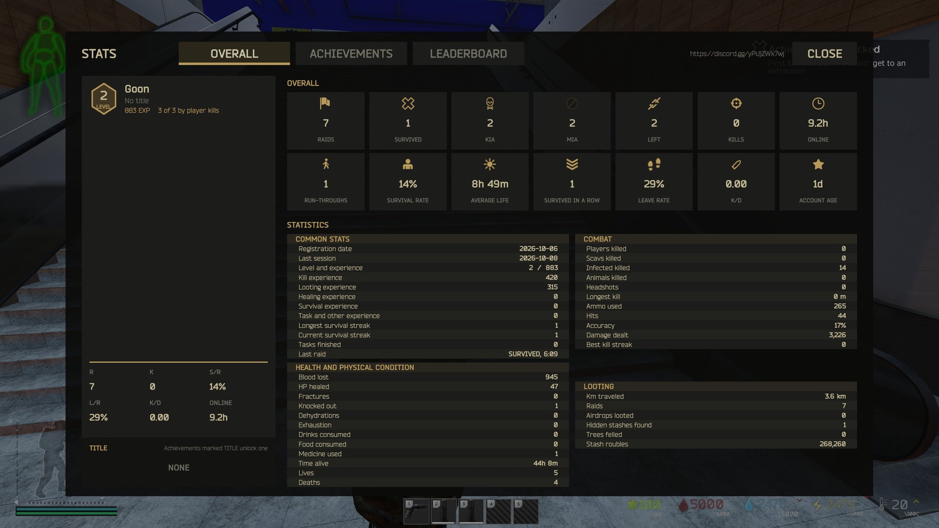 The stats screen on Ctrl+L: the OVERALL profile, achievements or the leaderboard